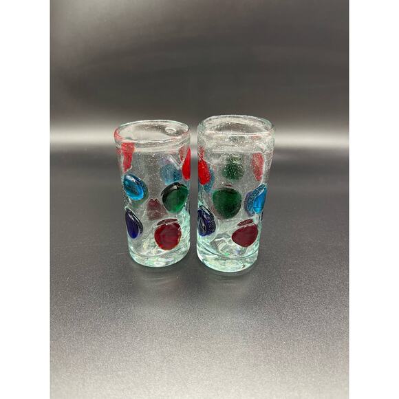 Polka Dot Hand Blown Shot Glass Set of 2 Glasses - Picture 1 of 4